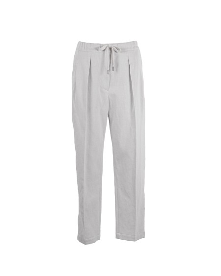 Shop BRUNELLO CUCINELLI  Trousers: Brunello Cucinelli Slouchy trousers in cotton and linen gabardine.
Pull-up trousers with drawstring.
Front pockets.
Rear welt pockets.
Pincers.
Composition: 80% Cotton, 20% Linen.
Made in Italy.. MH561P8534-C455